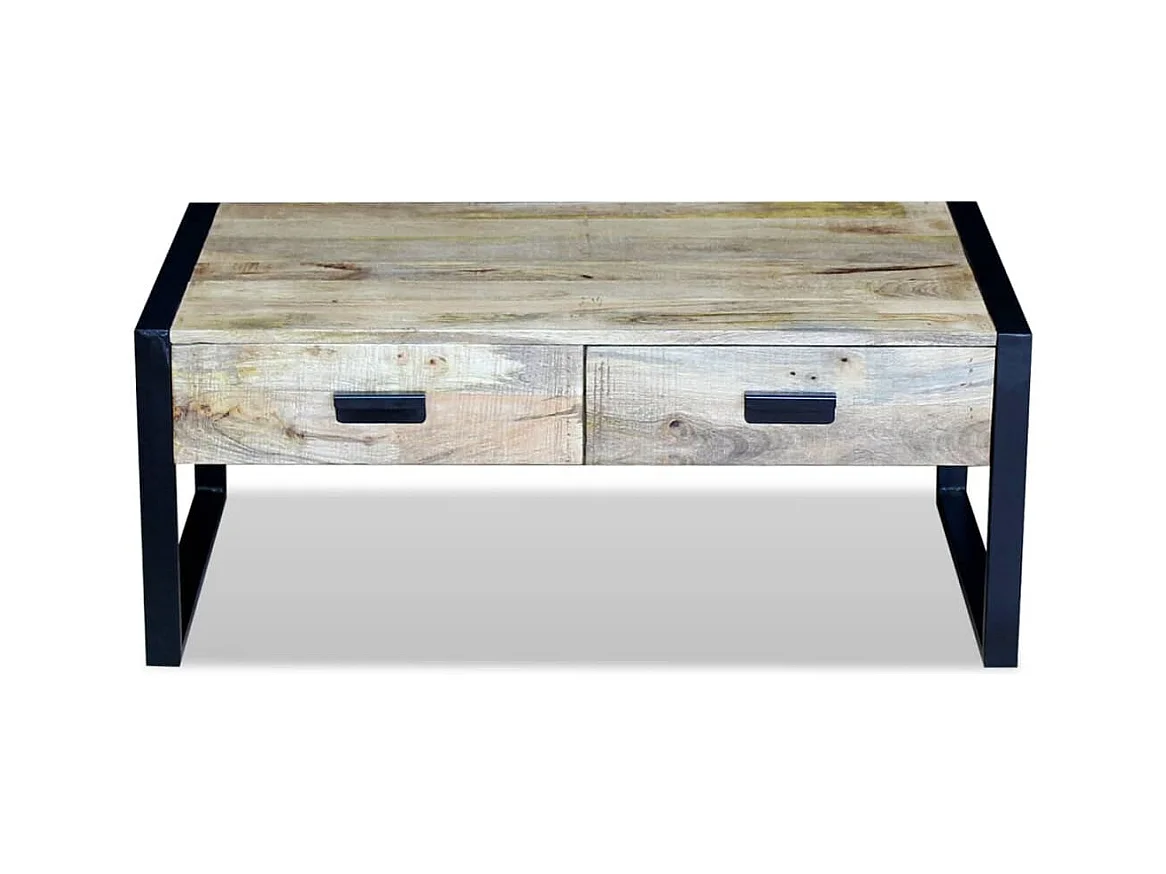 Mesa centro 2 gavetas madeira de manga sólida 100x60x40 cm