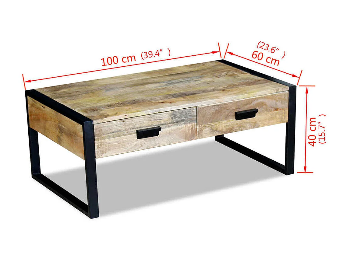Table basse avec 2 tiroirs Bois de manguier massif 100x60x40 cm
