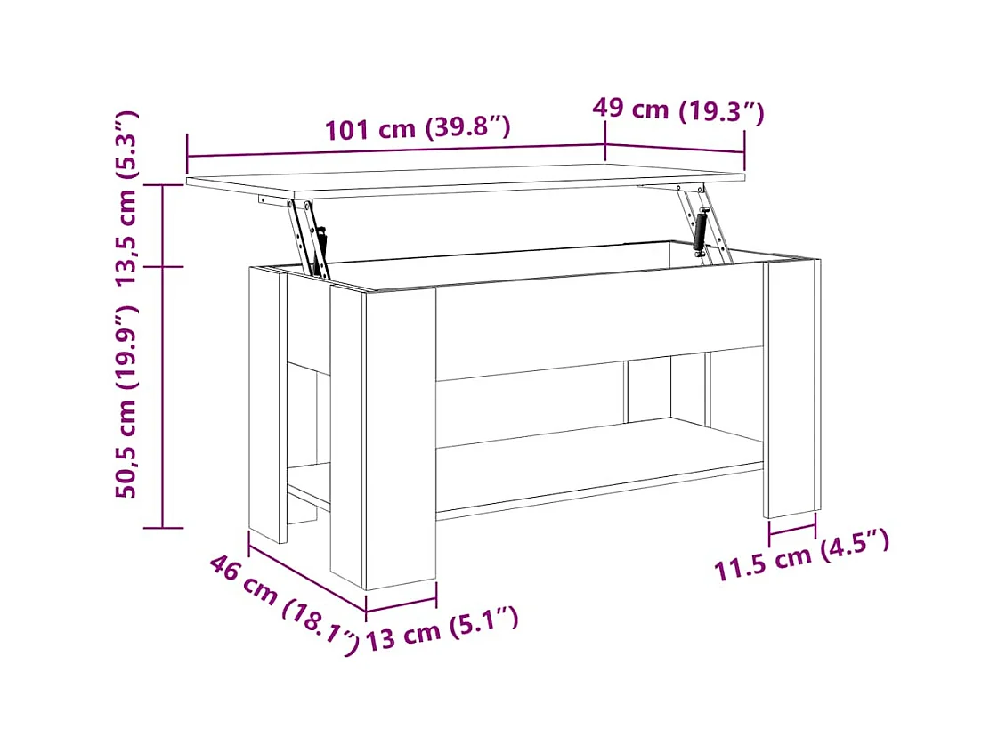Table basse gris béton 101x49x52 cm bois d'ingénierie