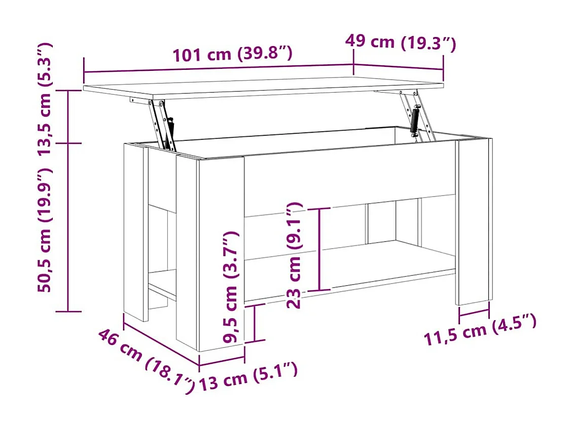 Tavolino Salotto Grigio Cemento 101x49x52 cm Legno Multistrato