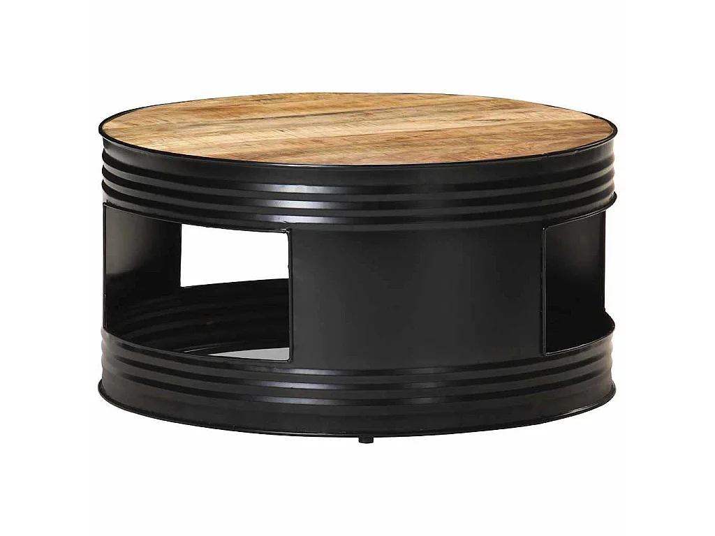 Couchtisch Schwarz 68x68x36 cm Raues Mango-Massivholz