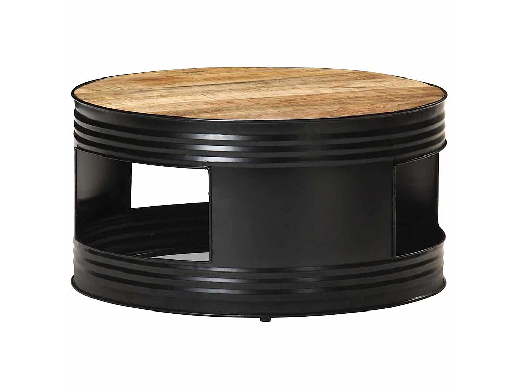 Couchtisch Schwarz 68x68x36 cm Raues Mango-Massivholz