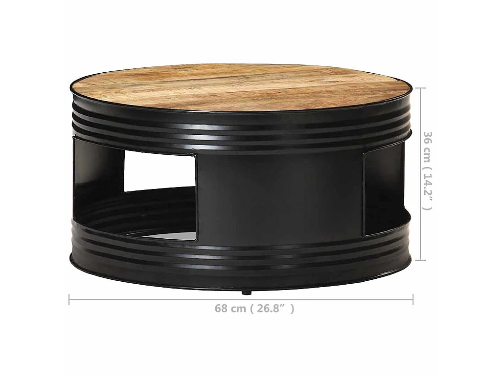 Couchtisch Schwarz 68x68x36 cm Raues Mango-Massivholz