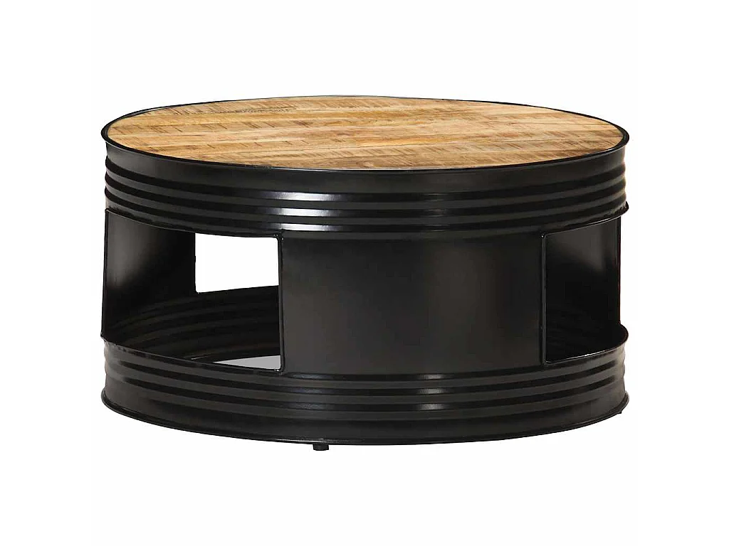 Couchtisch Schwarz 68x68x36 cm Raues Mango-Massivholz