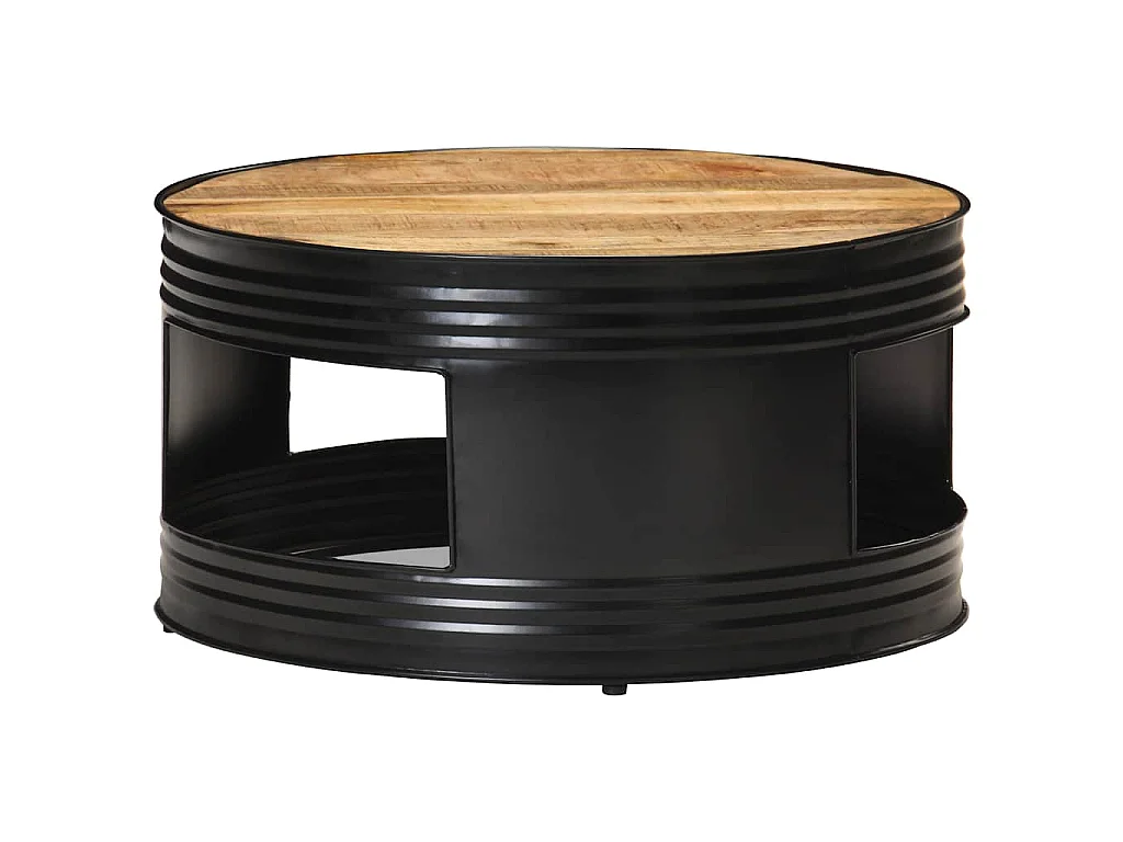 Couchtisch Schwarz 68x68x36 cm Raues Mango-Massivholz