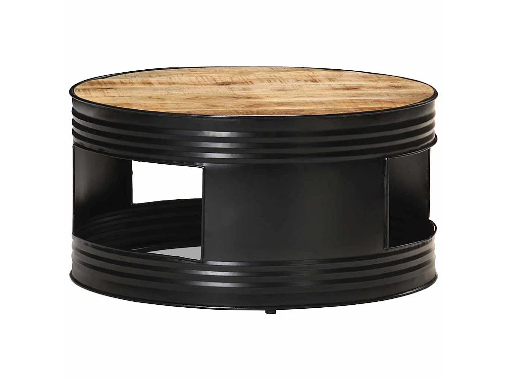 Couchtisch Schwarz 68x68x36 cm Raues Mango-Massivholz