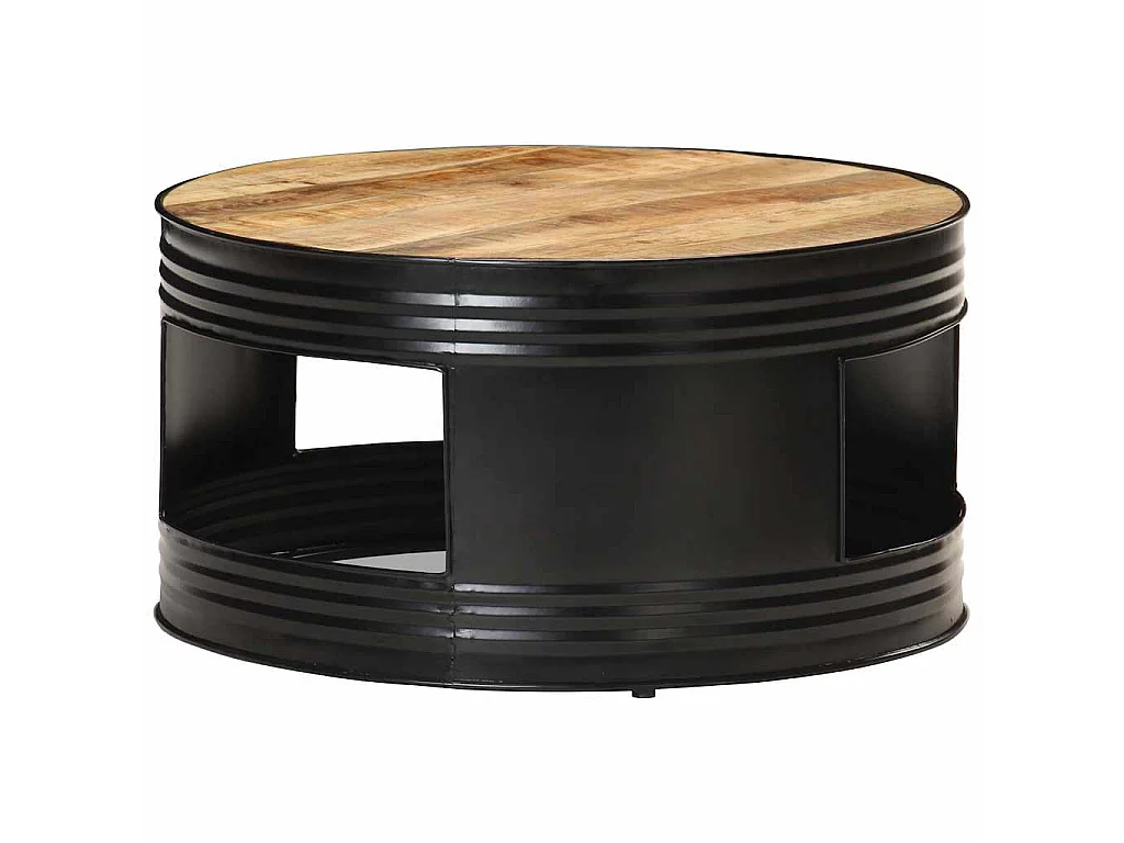 Couchtisch Schwarz 68x68x36 cm Raues Mango-Massivholz