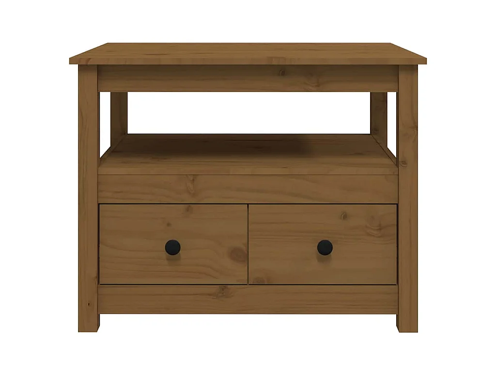 Mesa de centro de madera maciza de pino marrón miel 71x49x55 cm