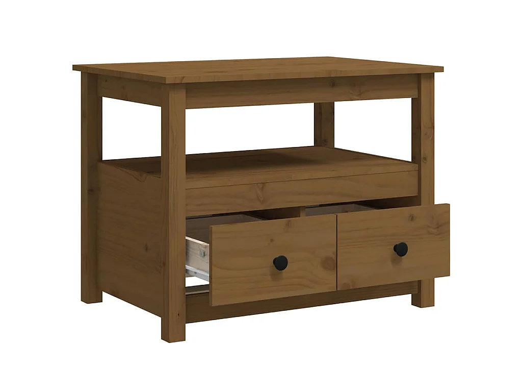 Mesa de centro de madera maciza de pino marrón miel 71x49x55 cm
