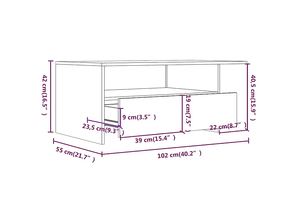 Couchtisch Schwarz 102x55x42 cm Holzwerkstoff