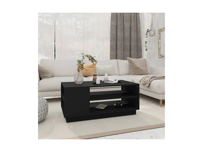 Mesa de centro de madera de ingeniería negra 102x55x43 cm