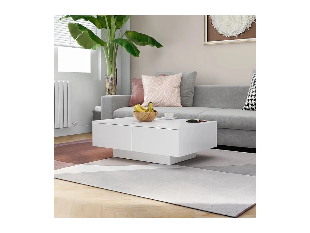Table basse Blanc 90x60x31 cm Aggloméré