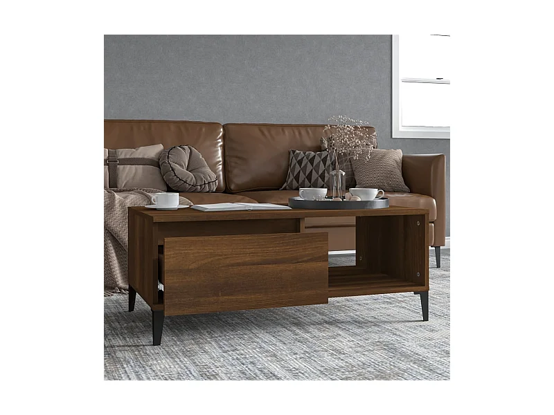 Mesa de centro madera contrachapada marrón roble 90x50x36,5 cm