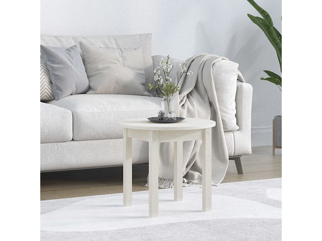 Table basse Blanc Ø 45x40 cm Bois massif de pin