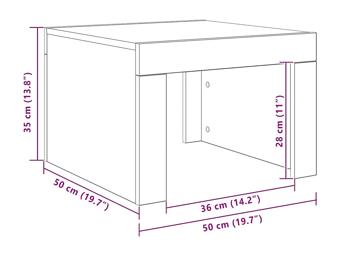 Salontafel 50x50x35 cm bewerkt hout wit
