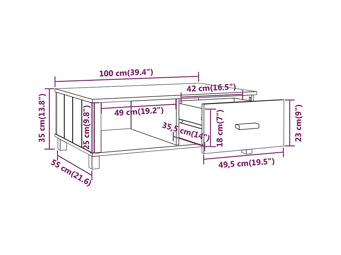 Salontafel HAMAR 100x55x35 cm massief grenenhout wit