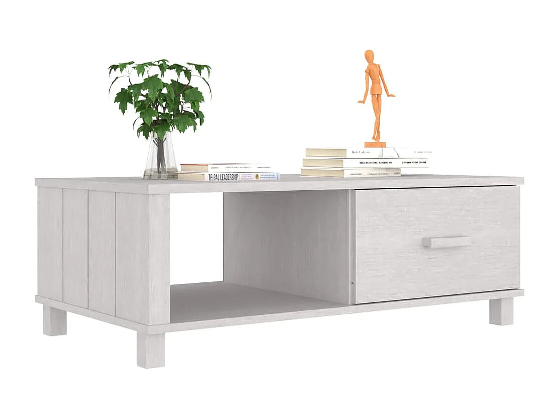 Couchtisch HAMAR Weiß 100x55x35 cm Massivholz Kiefer