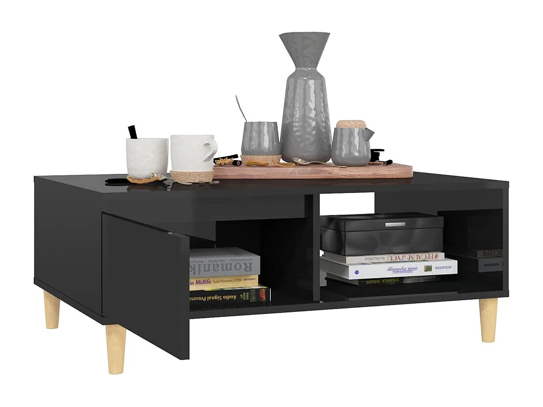 Table basse noir brillant 90x60x35 cm bois d'ingénierie