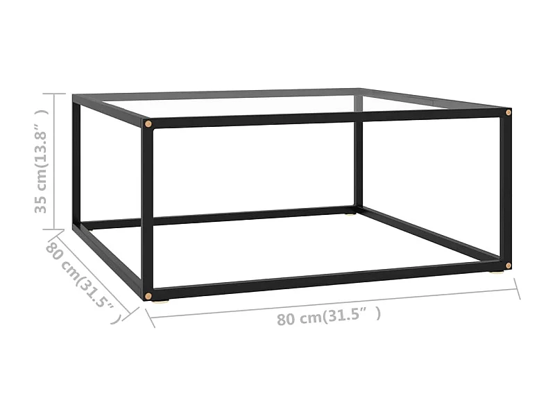 Couchtisch Schwarz mit Hartglas 80x80x35 cm