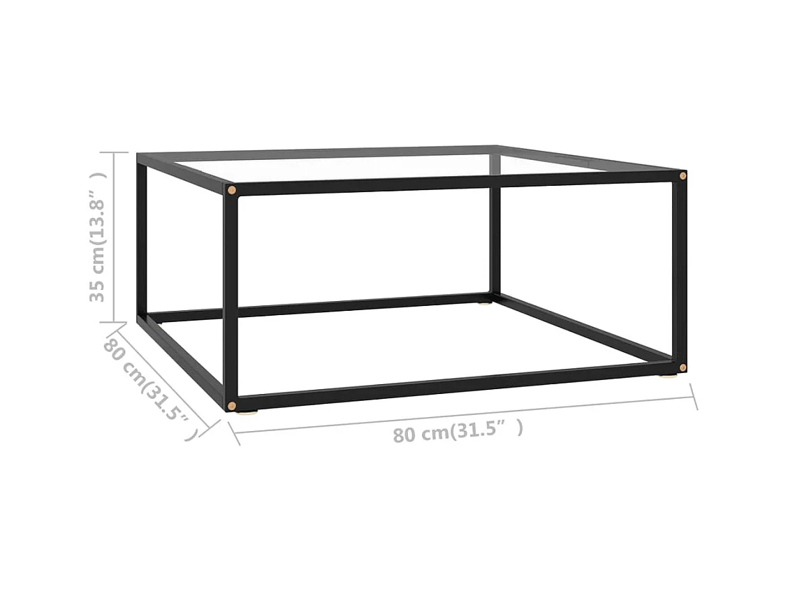 Salontafel met gehard glas 80x80x35 cm zwart