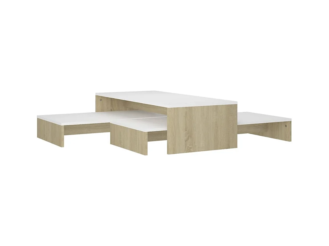 Ensemble de tables basses gigognes Blanc chêne 100x100x26,5 cm
