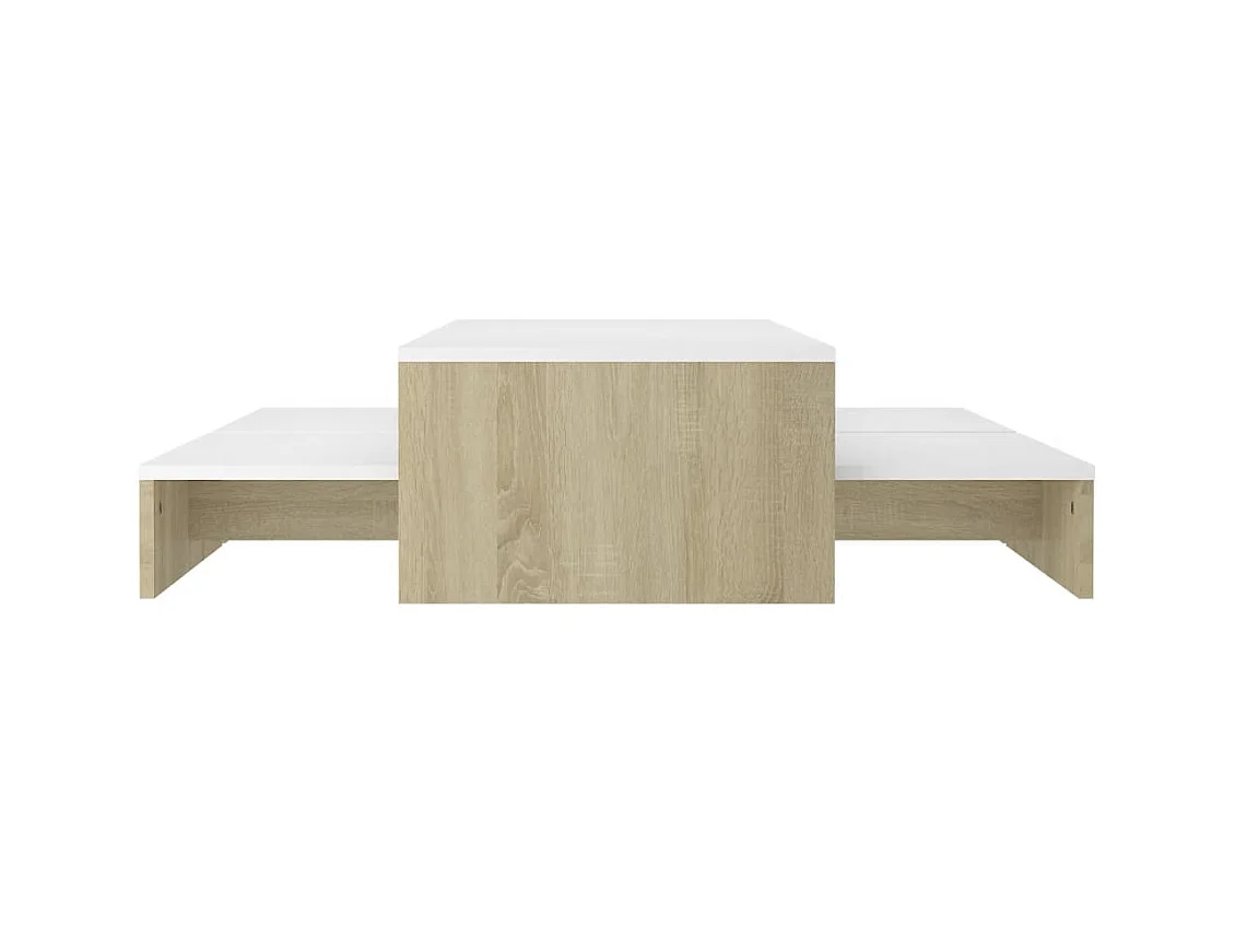 Ensemble de tables basses gigognes Blanc chêne 100x100x26,5 cm