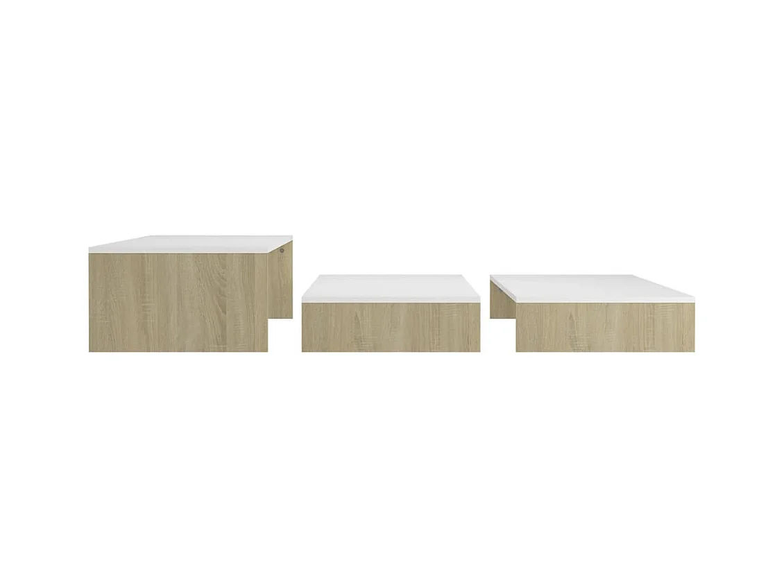 Ensemble de tables basses gigognes Blanc chêne 100x100x26,5 cm