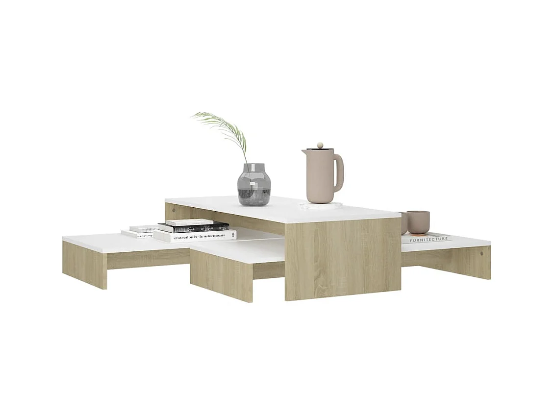 Ensemble de tables basses gigognes Blanc chêne 100x100x26,5 cm