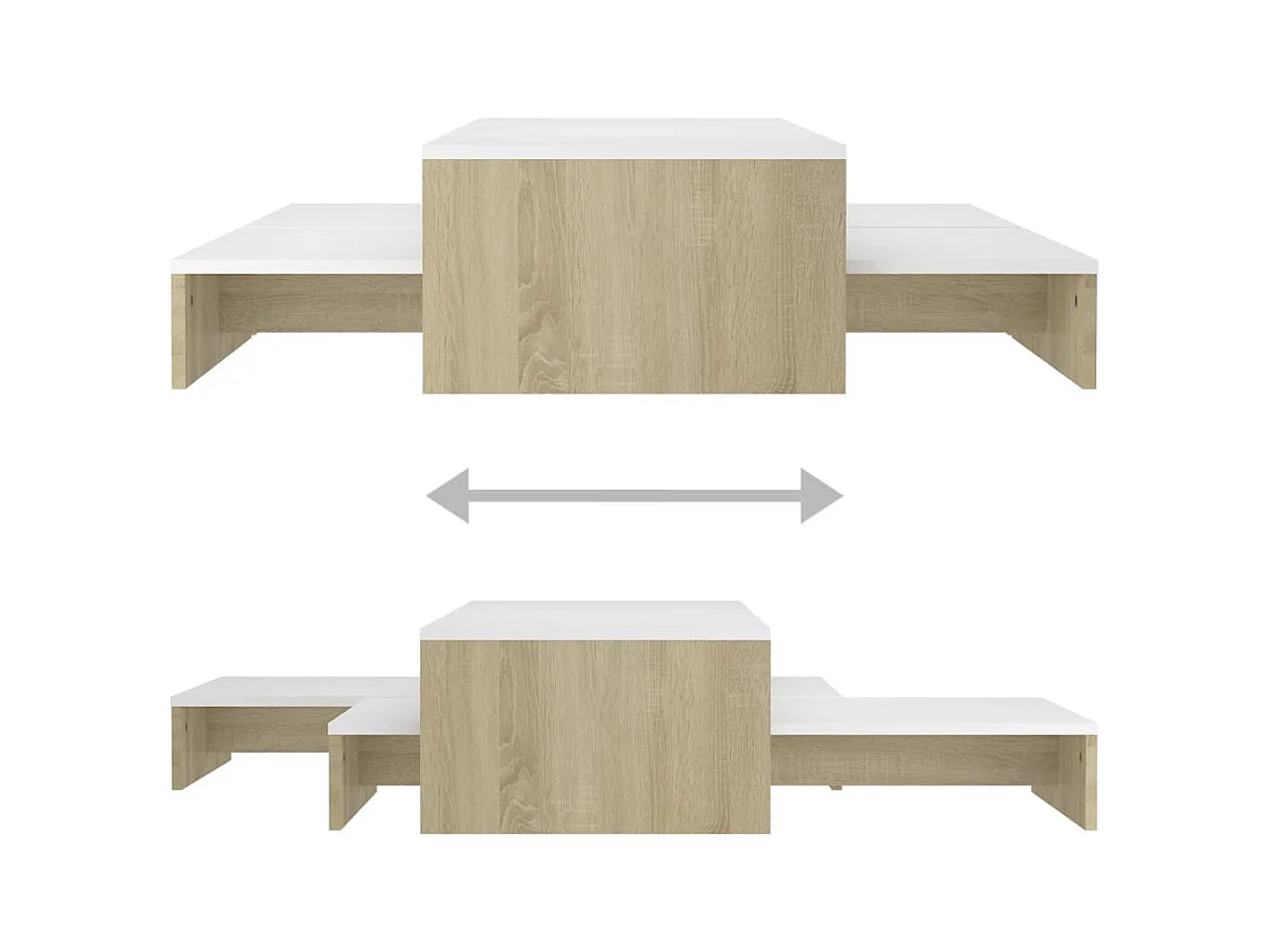 Ensemble de tables basses gigognes Blanc chêne 100x100x26,5 cm