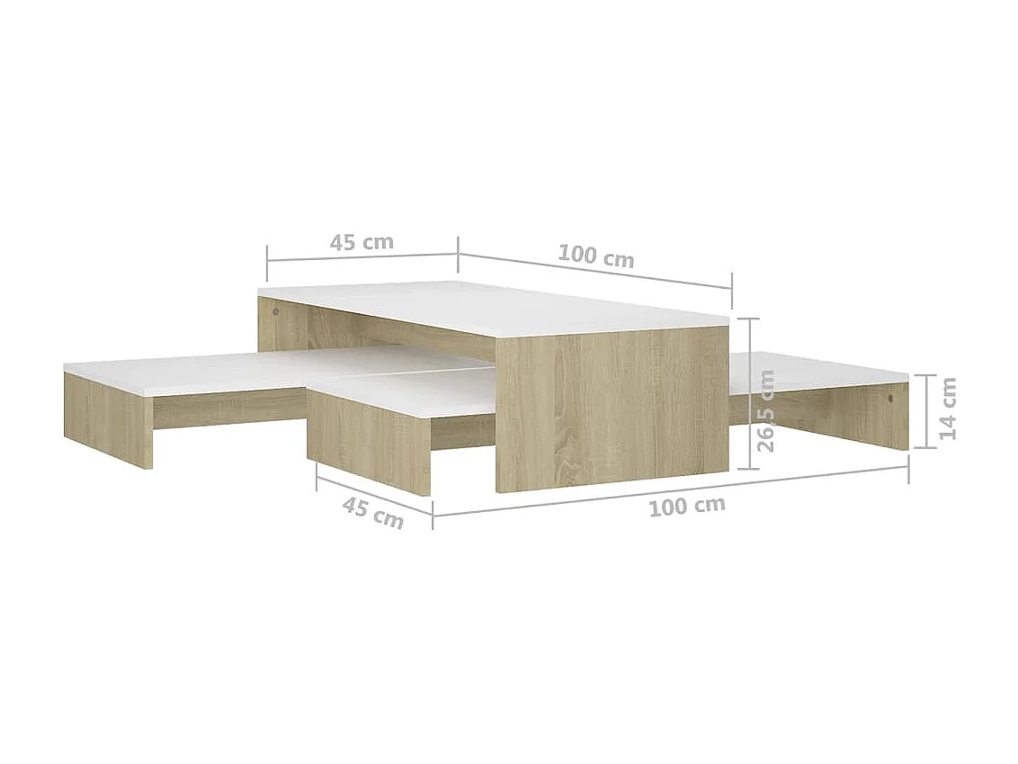 Ensemble de tables basses gigognes Blanc chêne 100x100x26,5 cm