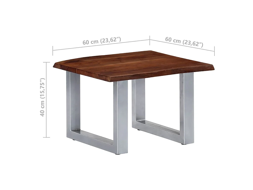 Table basse avec bord naturel 60x60x40 cm Bois d'acacia massif