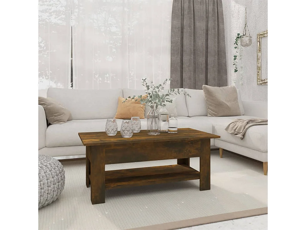 Table basse chêne fumé 102x55x42 cm bois d'ingénierie