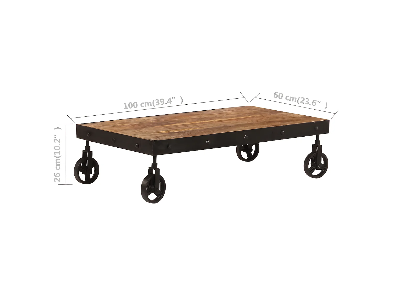 Table basse avec roulettes Bois de manguier massif 100x60x26 cm