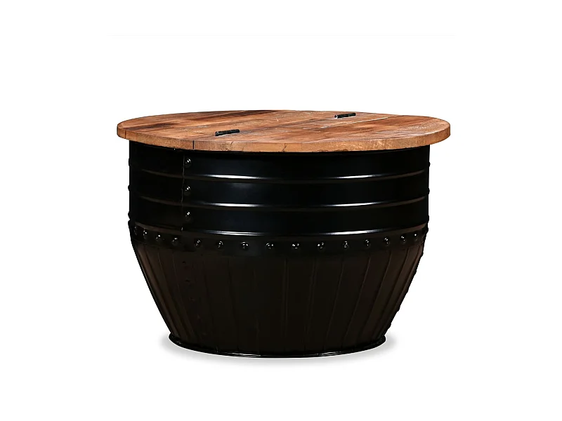 Couchtisch Altholz Massiv Schwarz Trommelform