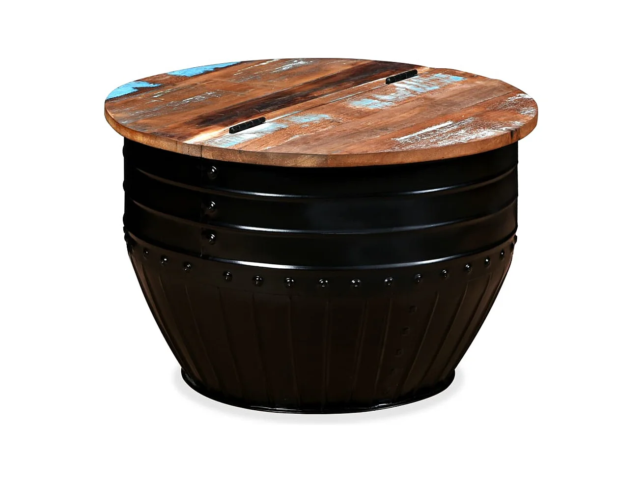 Couchtisch Altholz Massiv Schwarz Trommelform