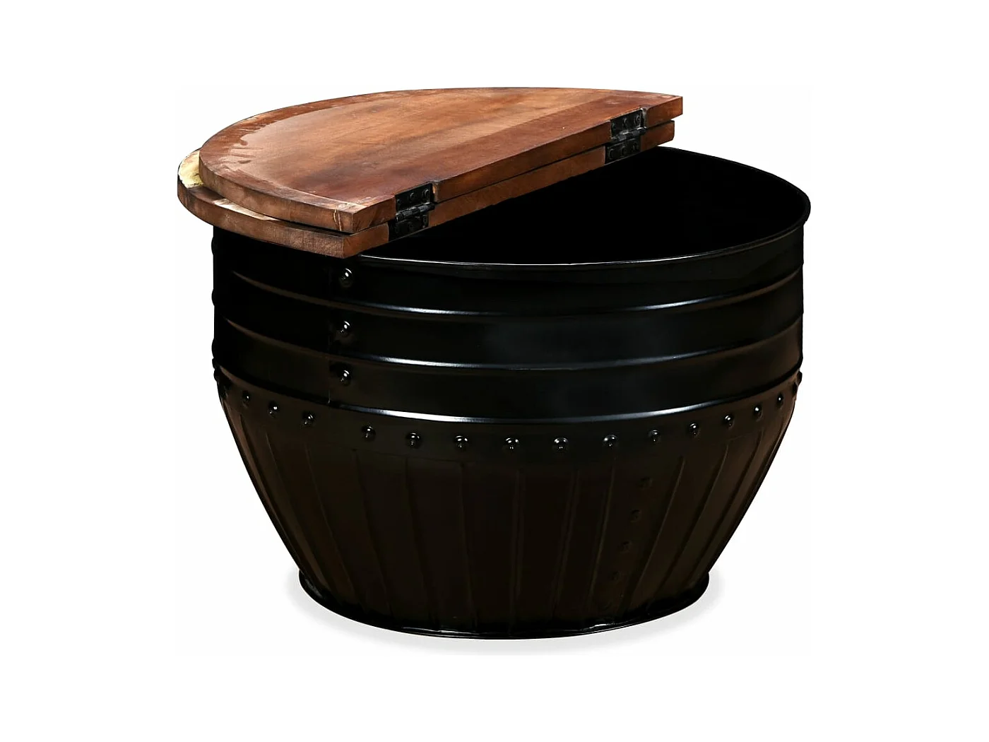 Couchtisch Altholz Massiv Schwarz Trommelform