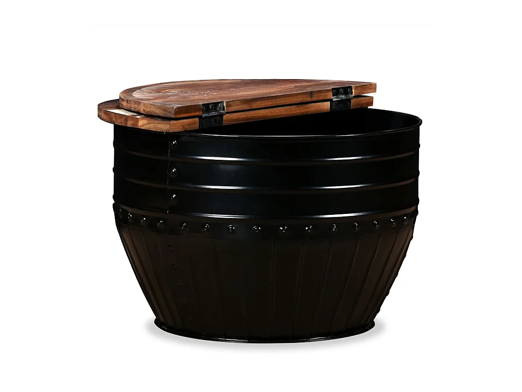 Couchtisch Altholz Massiv Schwarz Trommelform