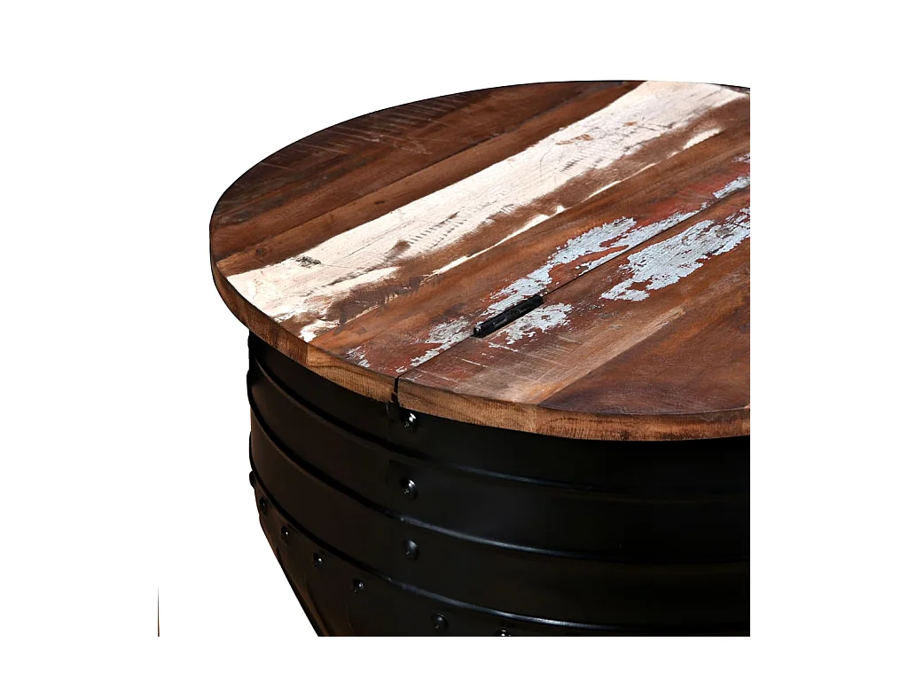 Couchtisch Altholz Massiv Schwarz Trommelform