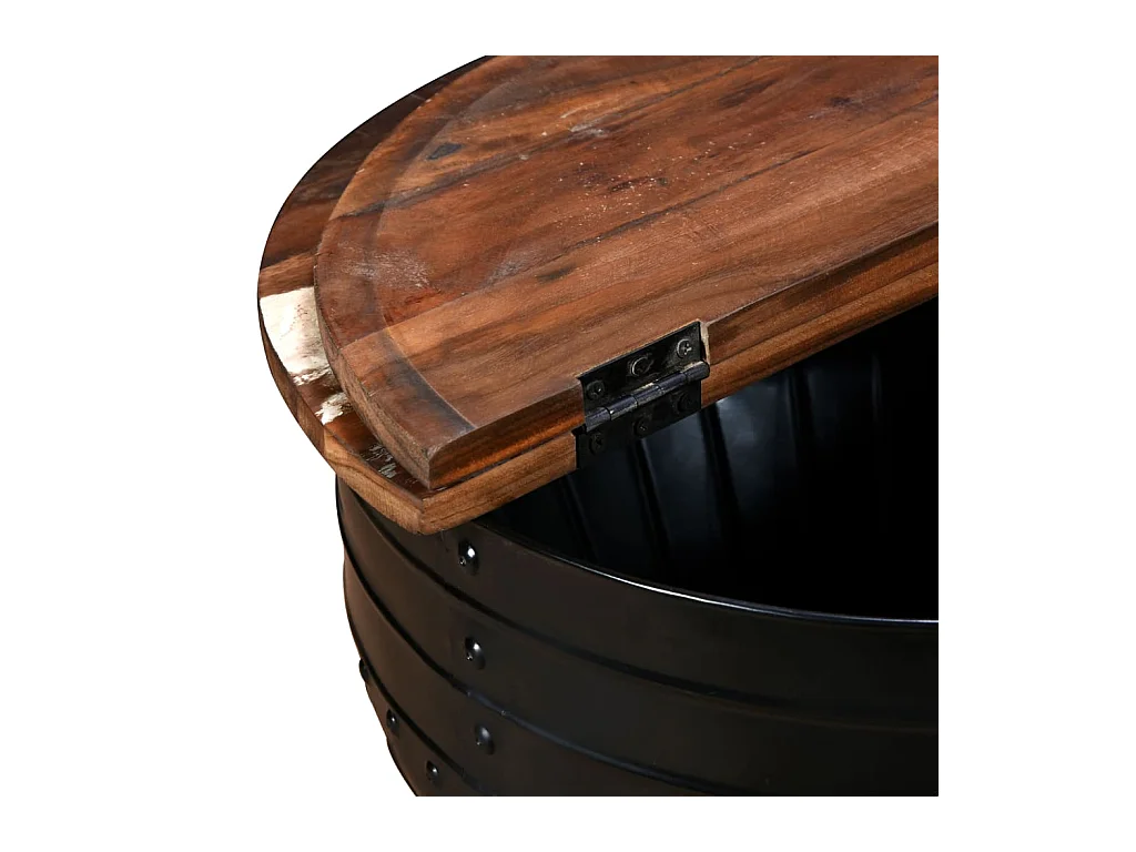 Couchtisch Altholz Massiv Schwarz Trommelform