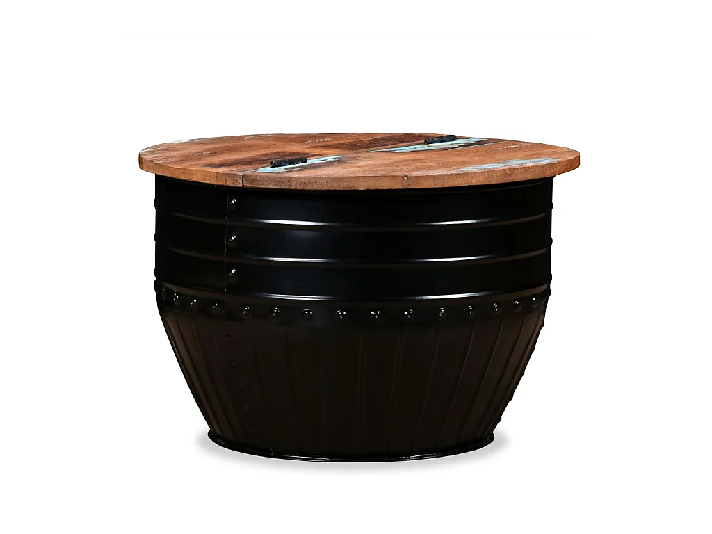 Couchtisch Altholz Massiv Schwarz Trommelform