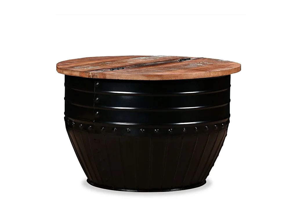 Couchtisch Altholz Massiv Schwarz Trommelform