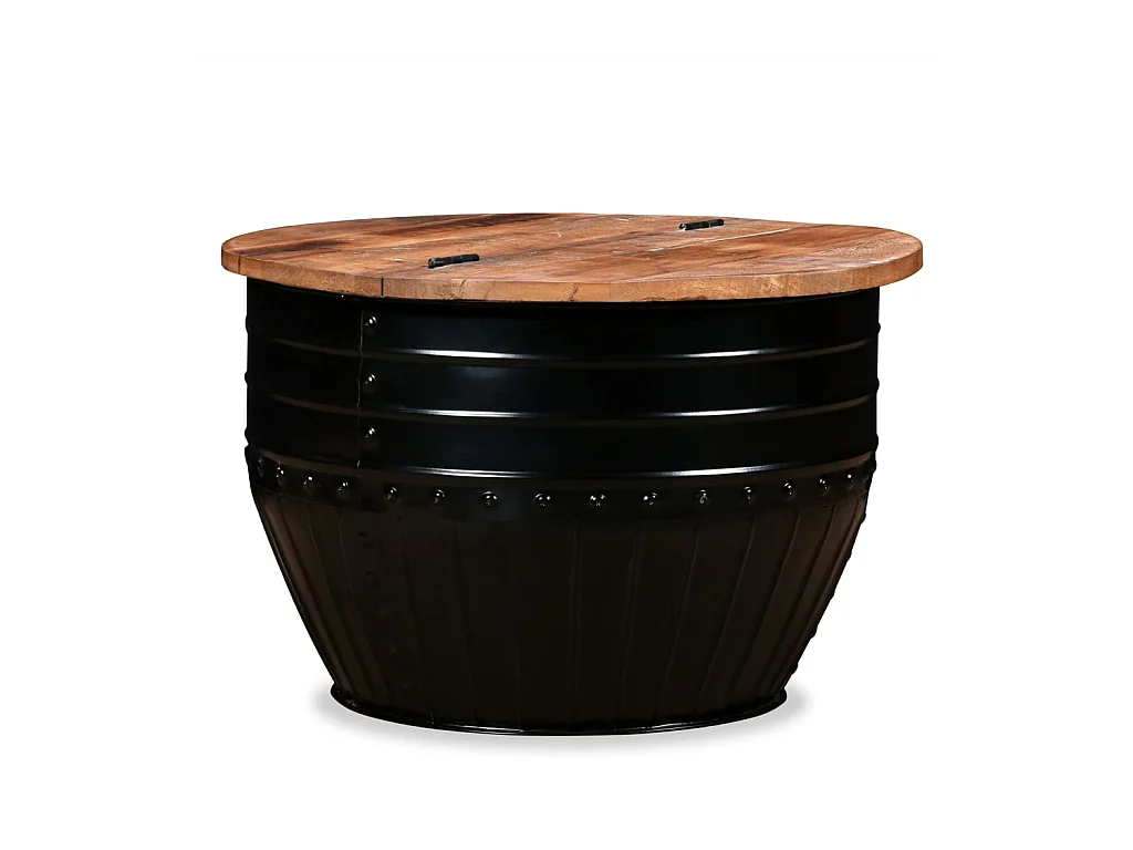 Table basse Bois de récupération massif Forme de baril Noir