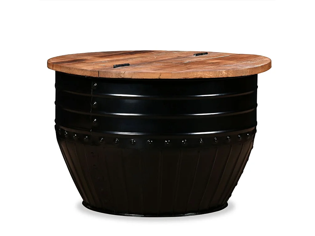 Mesa de centro forma de barril madera maciza reciclada negro
