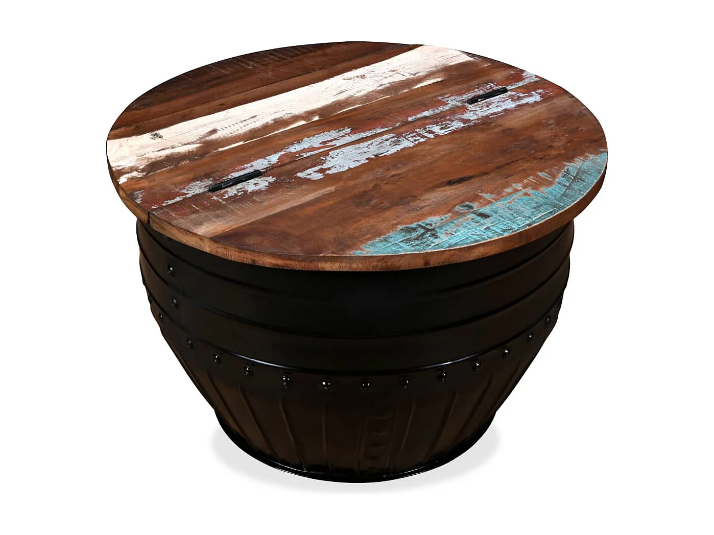 Mesa de centro forma de barril madera maciza reciclada negro
