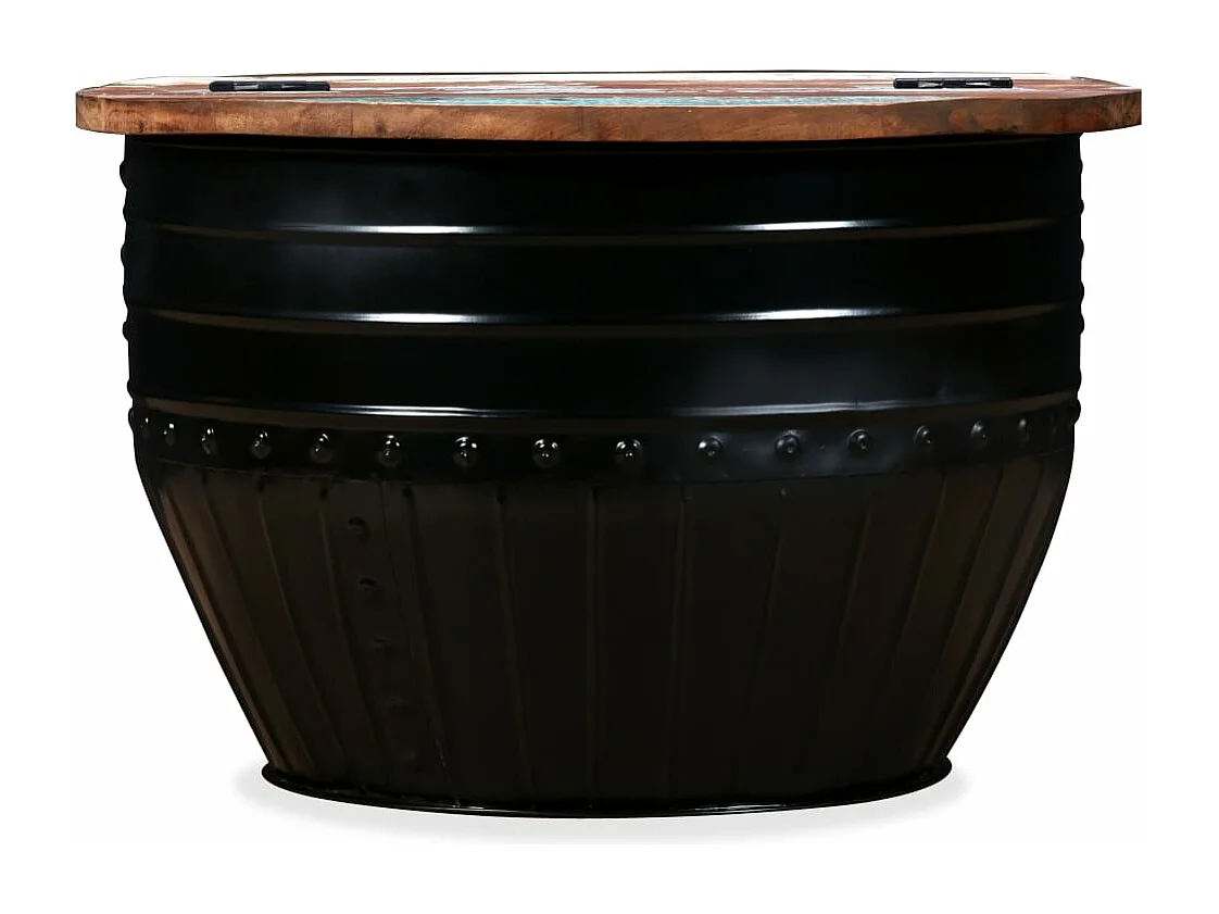 Mesa de centro forma de barril madera maciza reciclada negro