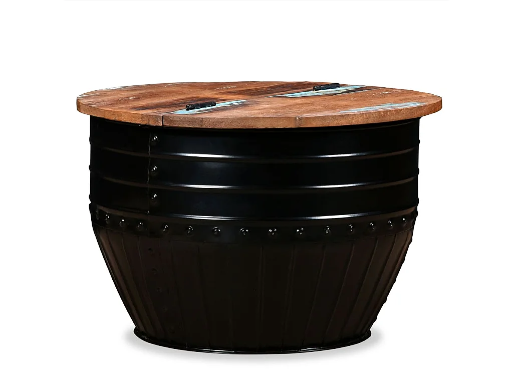 Mesa de centro forma de barril madera maciza reciclada negro