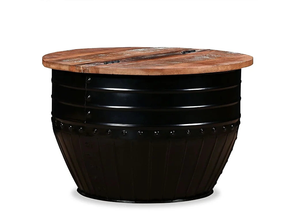 Mesa de centro forma de barril madera maciza reciclada negro