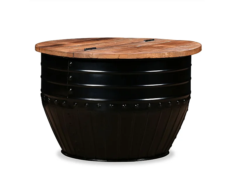 Table basse Bois de récupération massif Forme de baril Noir