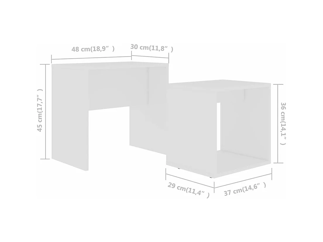 Salontafelset 48x30x45 cm bewerkt hout wit