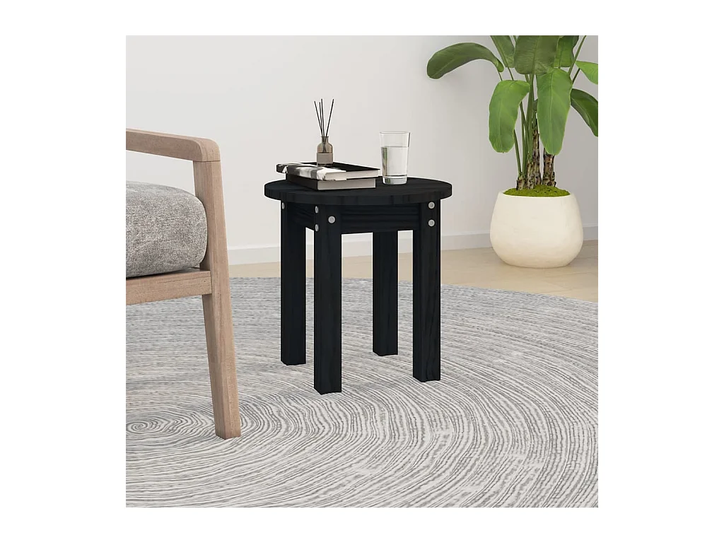 Couchtisch Schwarz Ø 35x35 cm Massivholz Kiefer